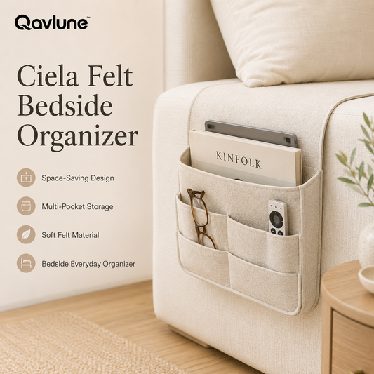 Qavlune™ Ciela Felt Bedside Organizer – Hanging Storage Caddy for Books, Tablet & Remote