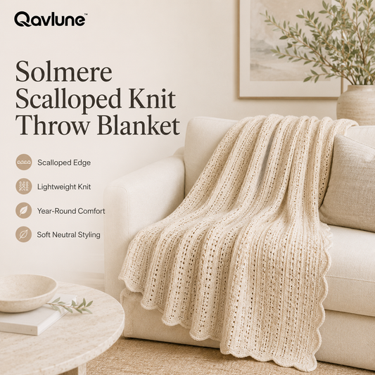 Qavlune™ Solmere Scalloped Knit Throw Blanket – Lightweight Textured Sofa Blanket