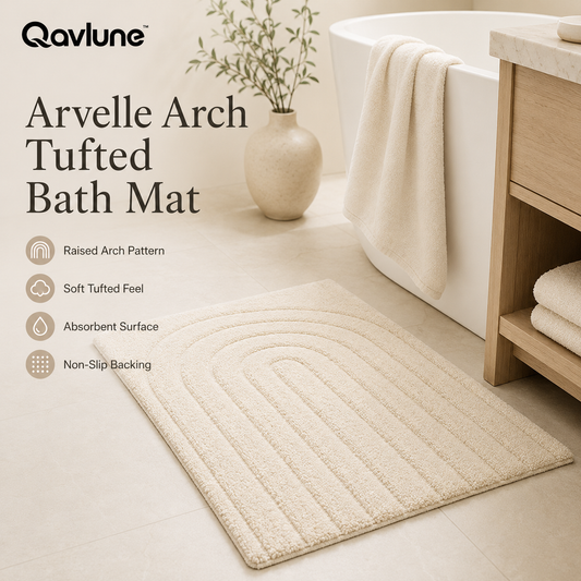 Qavlune™ Arvelle Arch Tufted Bath Mat – Modern Absorbent Non-Slip Bathroom Rug